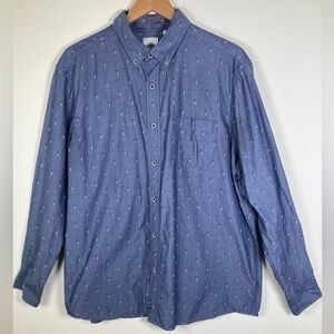 Men’s ROWM Blue Button Down Shirt XL Chambray Print Long Sleeve Casual
